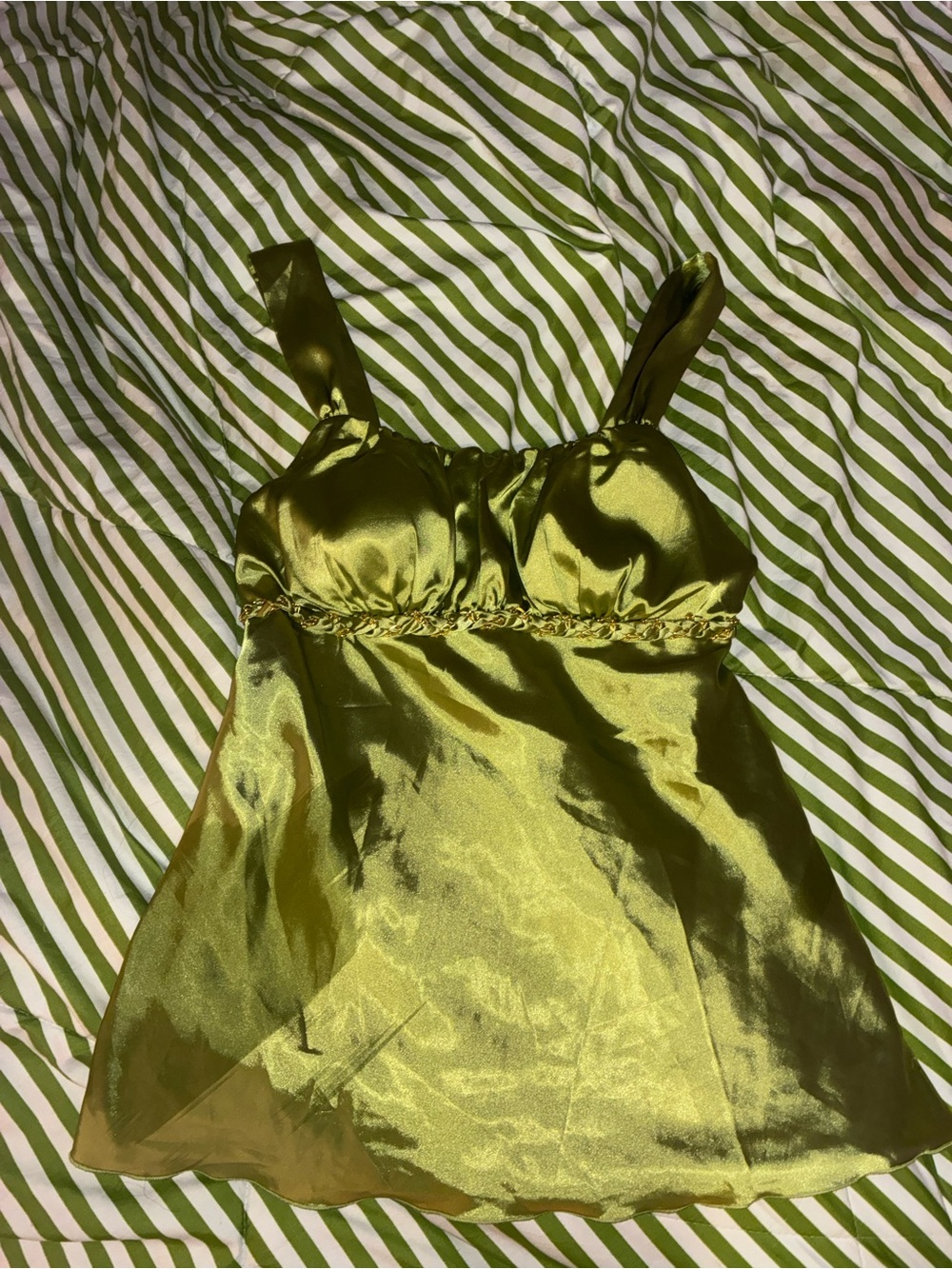 A. Byer Shiny Olive Satin Chemise